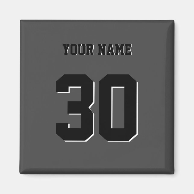 Aimant Numéro et nom personnalisés en noir simple (Devant)