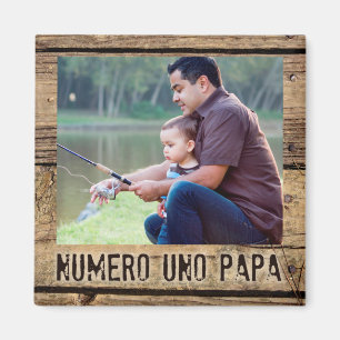 Aimant Numero Uno Papa en photo rustique à cadre de bois