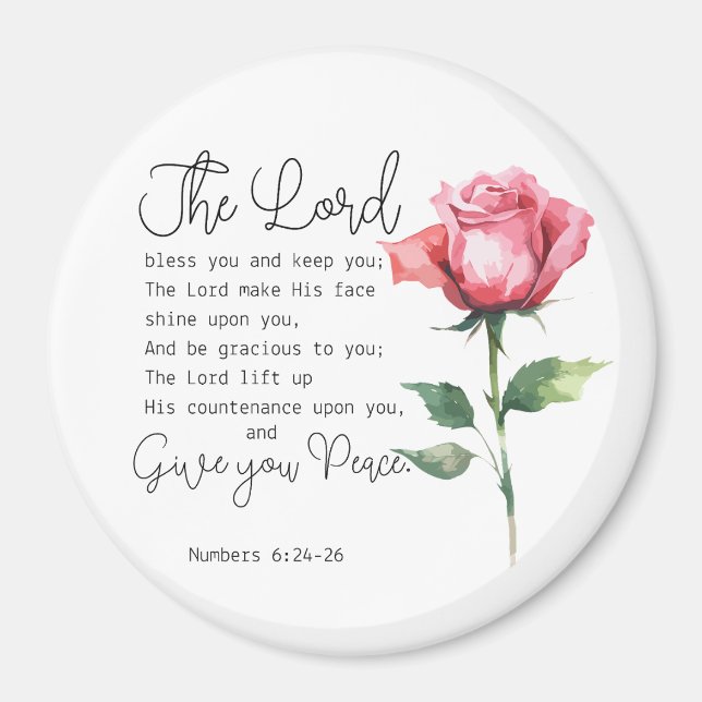 Aimant Numéros 6:24-26 Le Seigneur vous bénisse Fleur Ros (Devant)