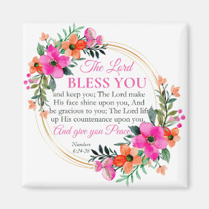 Aimant Numéros 6:24-26 Rose Floral Wreath Christian