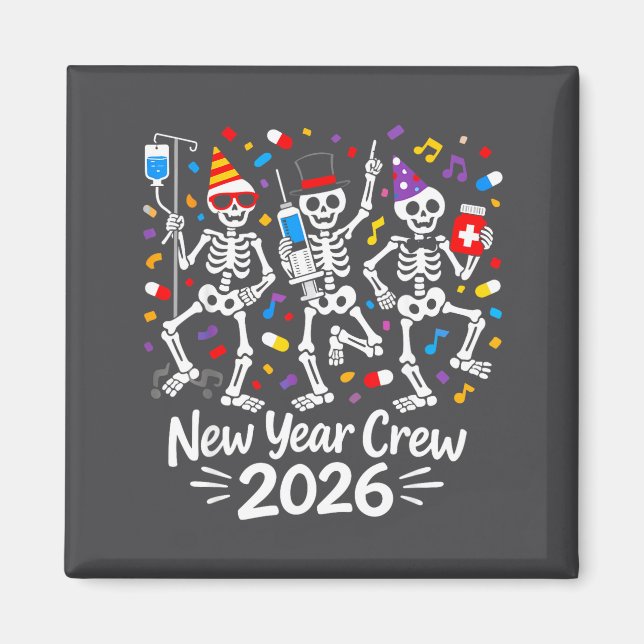 Aimant Nurse Skeleton New Year Crew 2026 Funny Er Icu Par (Devant)