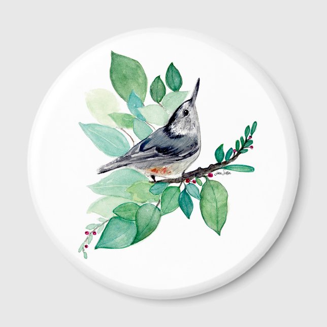 Aimant Nuthatch Sur Branche (Nuthatch On Branch Magnet by Jenn Steffen Art)