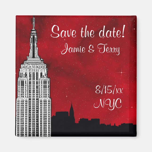 Aimant NYC ESB Skyline Silhouette Red Star Date de sauveg (Devant)