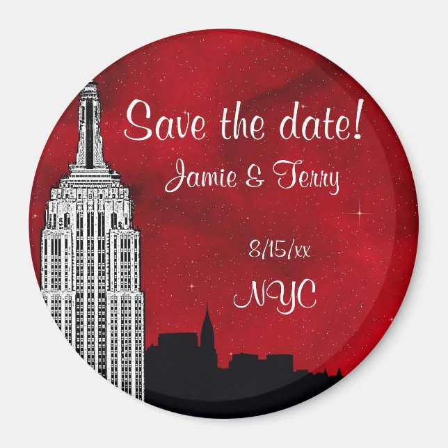 Aimant NYC ESB Skyline Silhouette Red Star Date de sauveg (Devant)