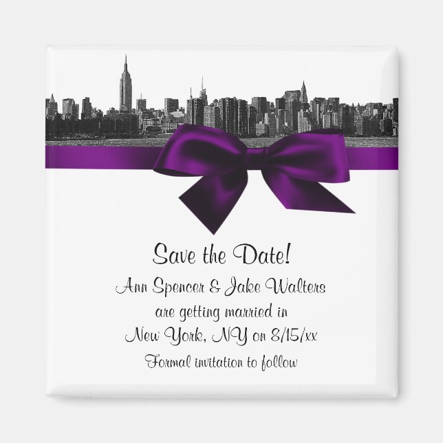 Aimant NYC large Skyline Etched BW Purple Enregistrer la  (Devant)