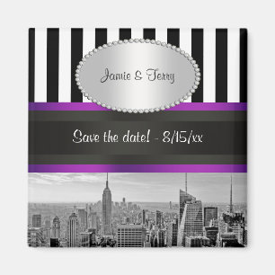 Aimant NYC Skyline BW Blk Wht Strp Purple P Enregistrer l