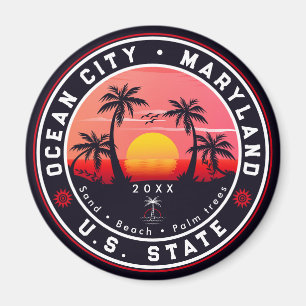 Aimant Ocean City Maryland Retro Sunset Souvenirs 80s