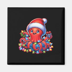 Aimant Octopie De Noël Avec Chapeau De Père Noël Et Lumiè