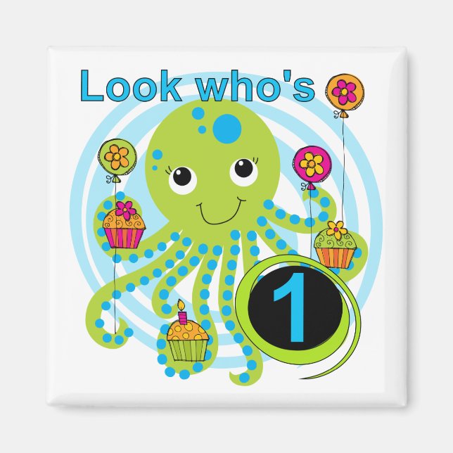Aimant Octopus 1er Anniversaire T-shirts et cadeaux (Devant)