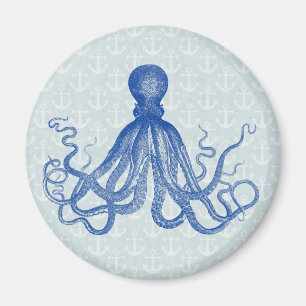 Aimant Octopus bleu Vintage avec Ancres