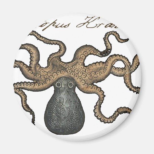 Aimant Octopus Kraken Illustration Vintage (Devant)