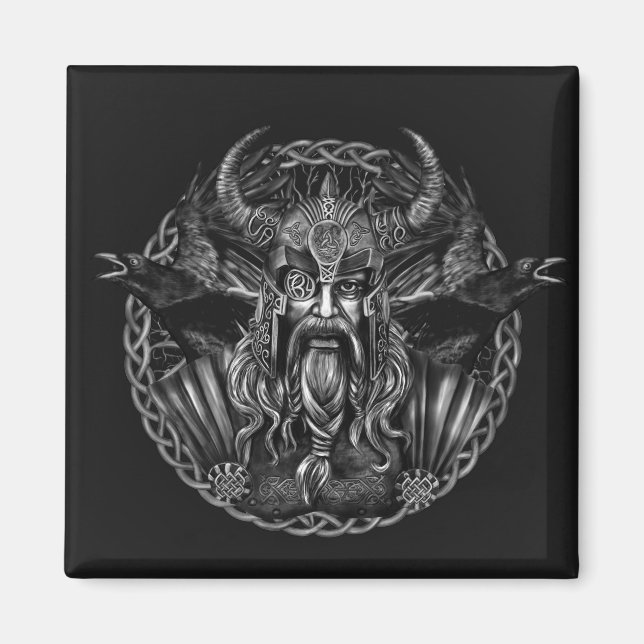 Aimant Odin et ses ravins Huginn et Muninn (Devant)