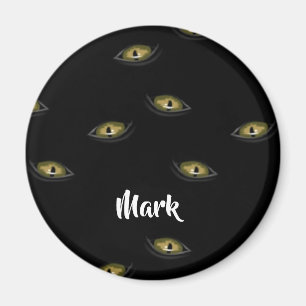 Aimant Oeil chat de nom personnalisé en noir