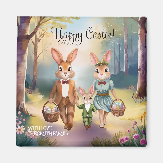 Aimant Oeufs de chasse de la famille de lapin de Pâques - (Devant)