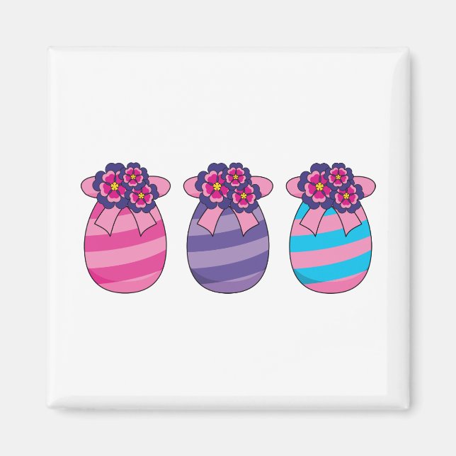 Aimant Oeufs de Pâques aux fleurs et au ruban (Devant)