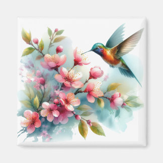 Aimant OEuvre florale/printanière de colibri