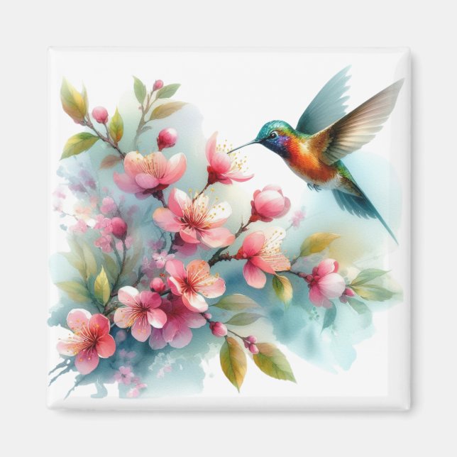 Aimant OEuvre florale/printanière de colibri (Devant)