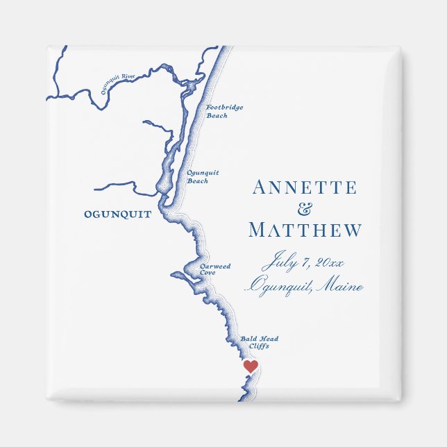 Aimant Ogunquit Maine Map Élégant Mariage Faveur (Devant)