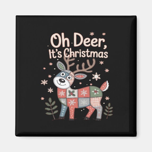 Aimant Oh Cerf C'est Noël Petits Carrés Patchwork (Devant)