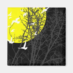 Aimant oiseau argenté : lune jaune