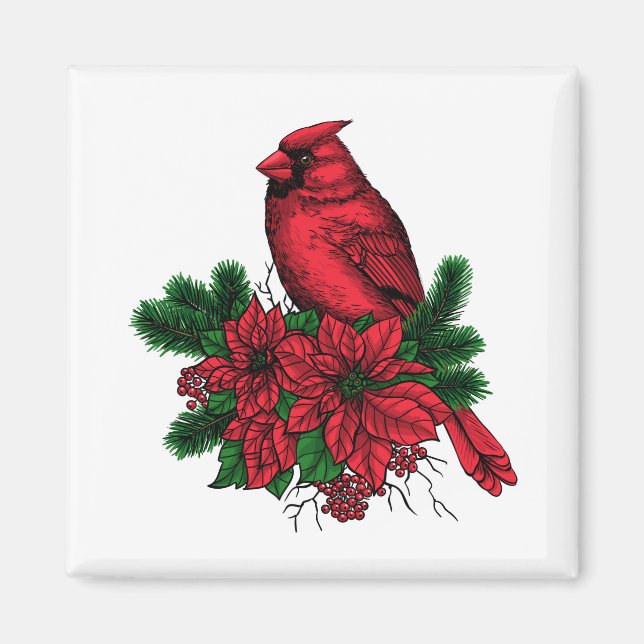 Aimant Oiseau cardinal, illustration de Noël (Devant)