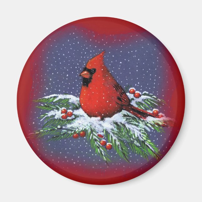 AIMANT OISEAU DE NOËL : CARDINAL : ART (Devant)