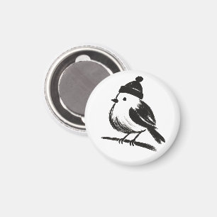 Aimant Oiseau d'hiver en bonnet – Minimalisme au pinceau
