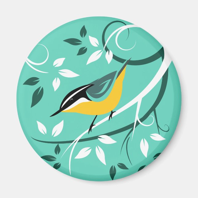 Aimant Oiseau Nuthatch Dans L'Arbre (Devant)