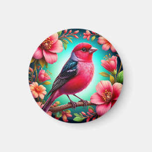 Aimant Oiseau Rose Et Fleurs Roses Décor De Réfrigérateur