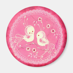 Aimant Oiseaux blancs d'imaginaire avec les fleurs et la