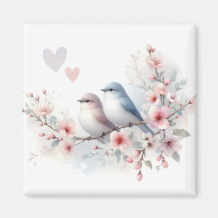 Aimant Oiseaux de l'amour romantique Branche de fleurs de