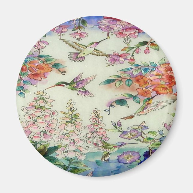 Aimant Oiseaux de mer et fleurs vitraux en bois (Devant)