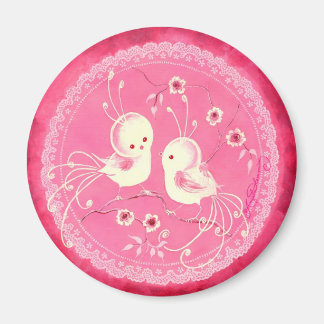 Aimant Oiseaux d'Imaginaire blanc avec fleurs et bordure 