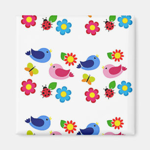 Aimant Oiseaux et fleurs printemps