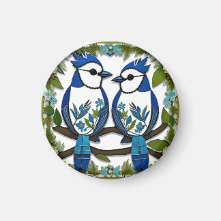 Aimant Oiseaux Geai Bleu en Papier Artisanal