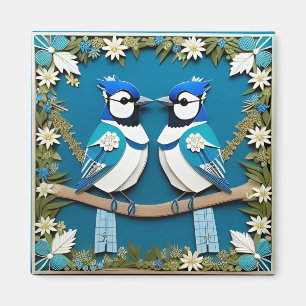 Aimant Oiseaux geai bleu en papier découpé