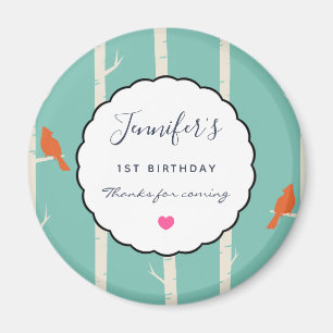 Aimant Oiseaux oranges rétro sur les bouleaux Anniversair