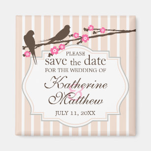 Aimant Oiseaux sur un Sakura en fleurs Sauvez la date