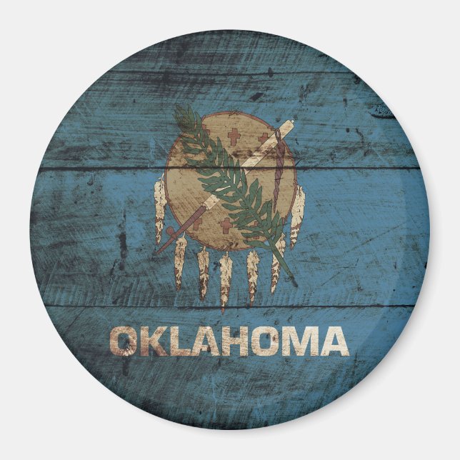 Aimant Oklahoma State Flag on Old Wood (Devant)