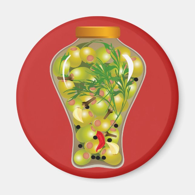 Aimant Olivier et herbe préserve cuisine rouge vert (Devant)