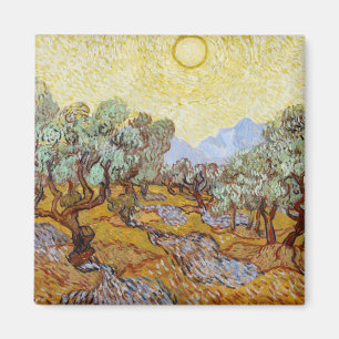Aimant Oliviers au ciel et au soleil jaunes