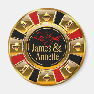 Aimant Or de luxe de Las Vegas et faveur rouge de puce de