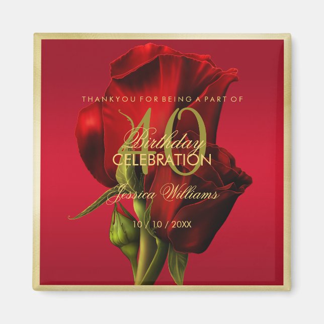 Aimant Or encadré romantique Rose rouge Anniversaire (Devant)