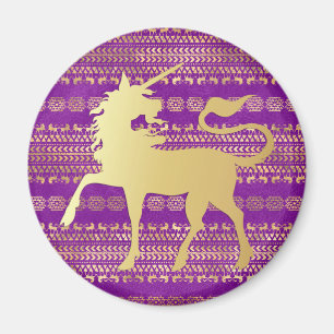Aimant Or & Motif Bohème & Licorne Pourpre