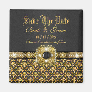 Aimant Or noir "économies la date" mariage damassé