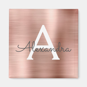 Aimant Or rose - Monogramme en métal brossé rose blush