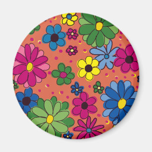 Aimant Orange avec fleurs aux couleurs vives