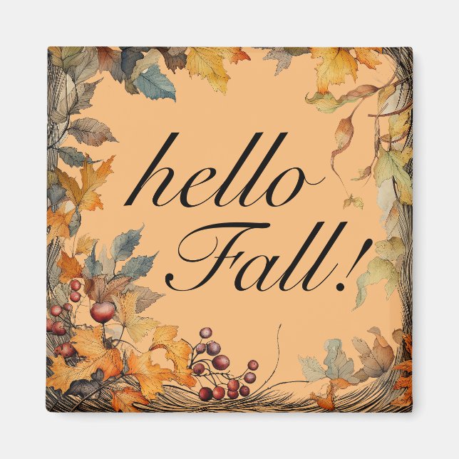 Aimant Orange "Bonjour Chute !" Feuilles d'automne (Devant)
