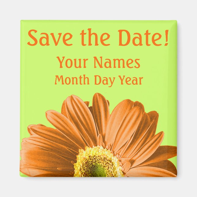 Aimant Orange Daisy Flower Enregistrer la date personnali (Devant)