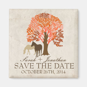 Aimant Orange et Brown Chevaux d'automne Sauvez la date